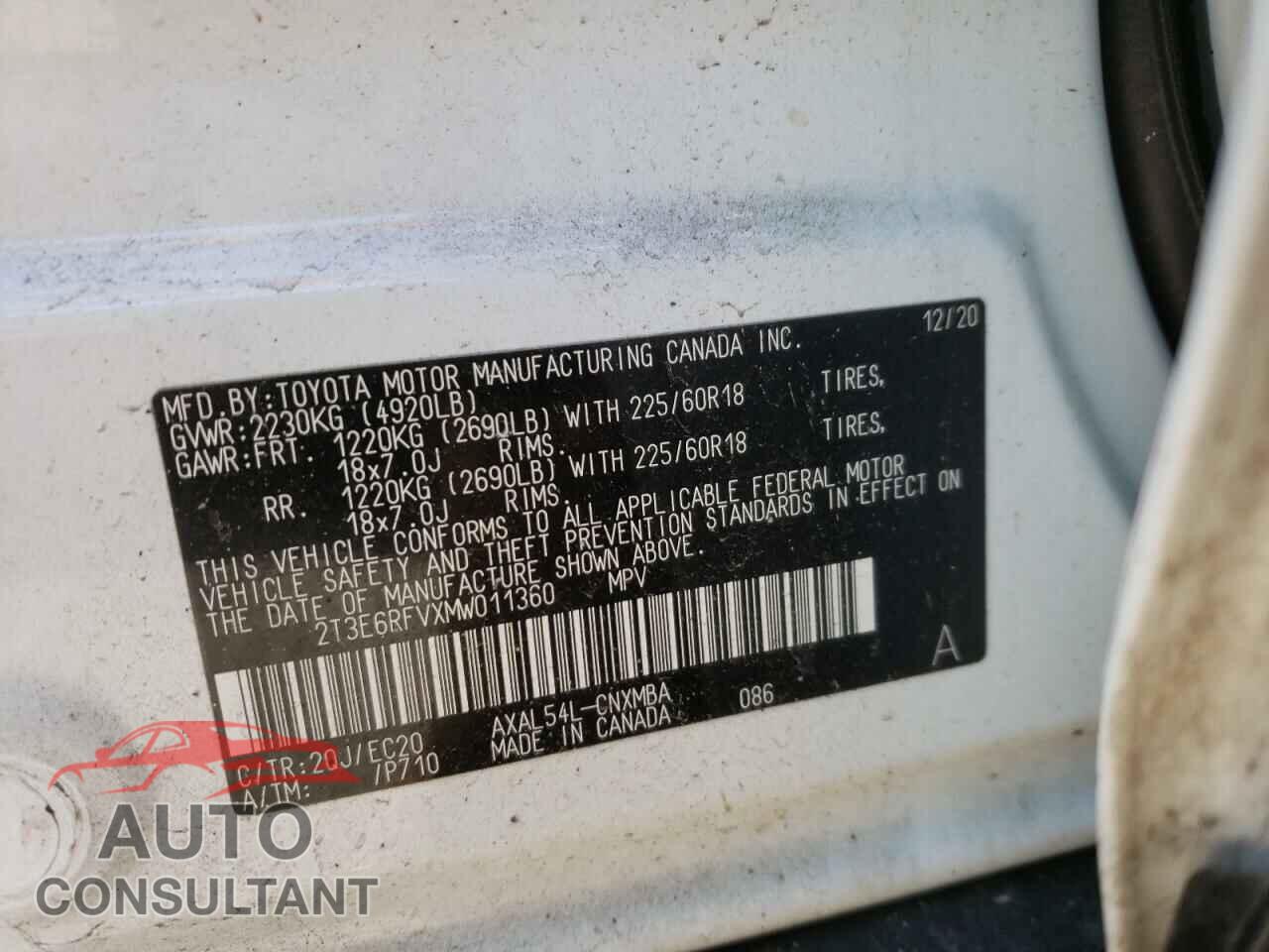 TOYOTA RAV4 2021 - 2T3E6RFVXMW011360