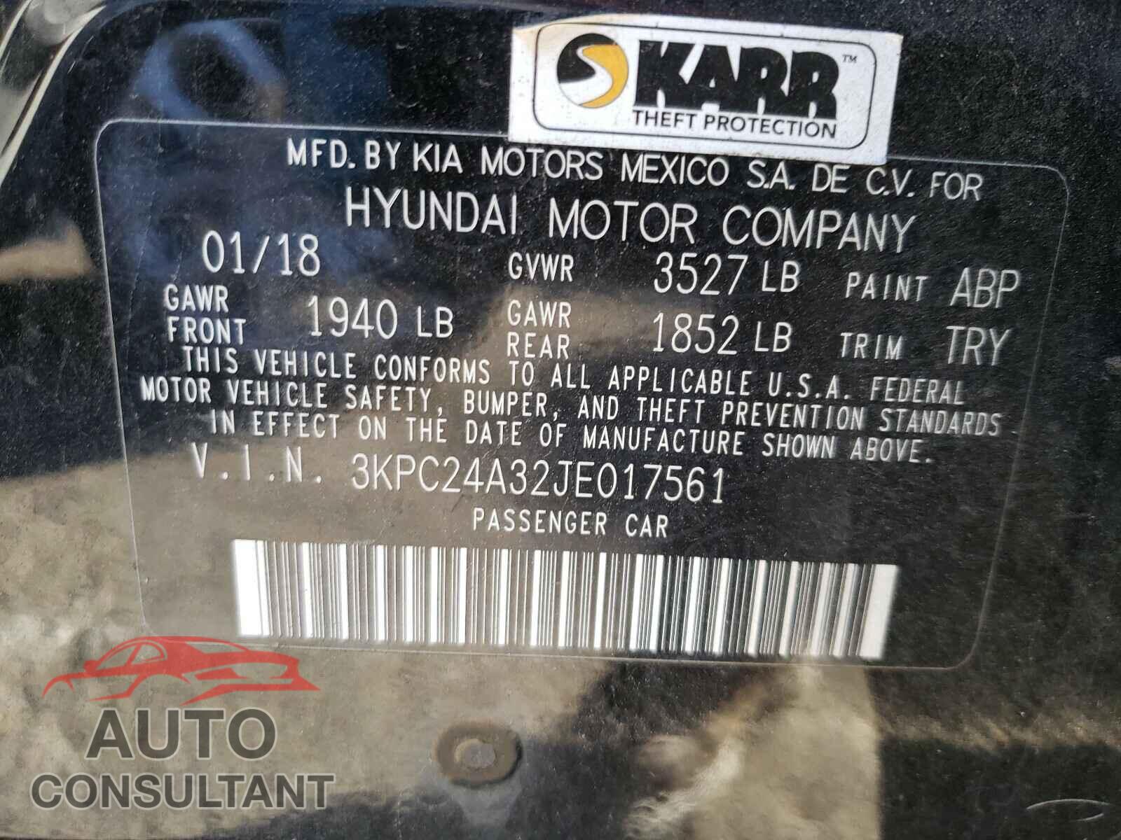 HYUNDAI ACCENT 2018 - 3KPC24A32JE017561