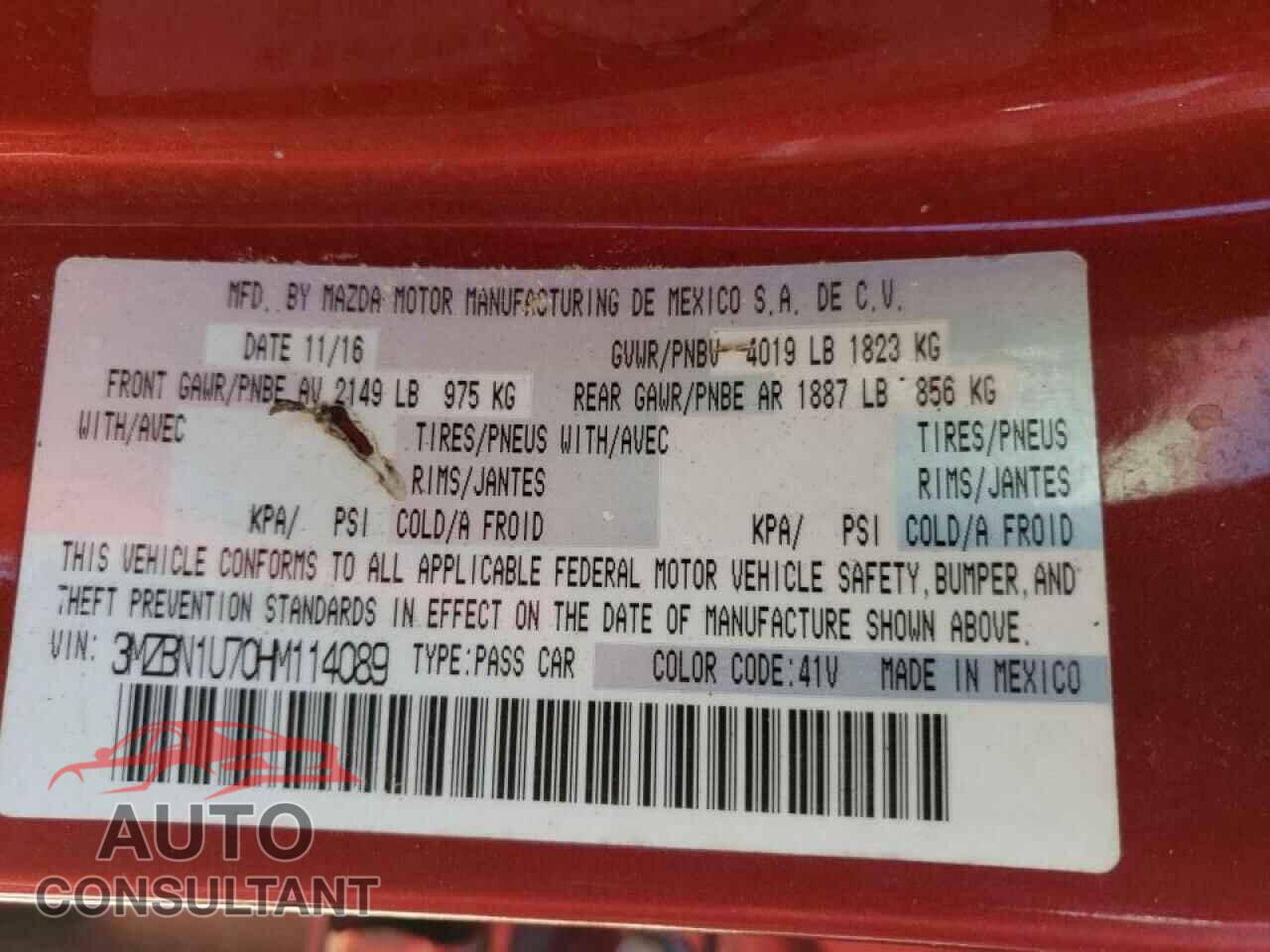 MAZDA 3 2017 - 3MZBN1U70HM114089