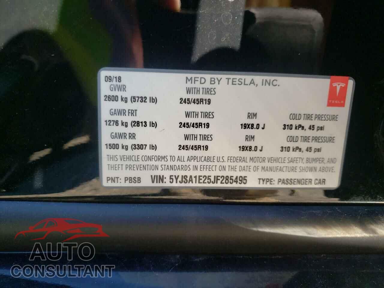 TESLA MODEL S 2018 - 5YJSA1E25JF285495
