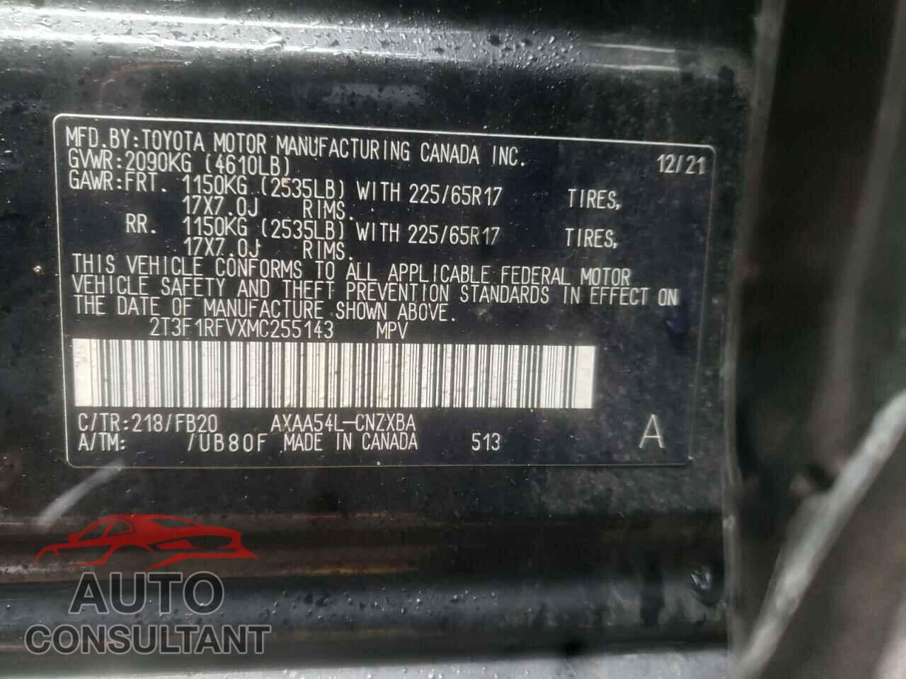 TOYOTA RAV4 2021 - 2T3F1RFVXMC255143