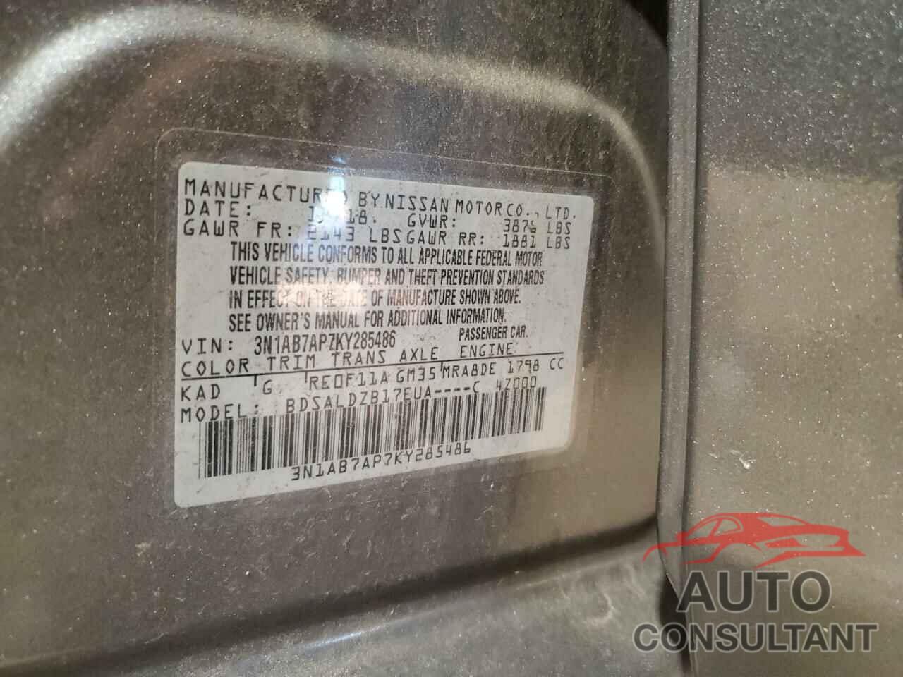 NISSAN SENTRA 2019 - 3N1AB7AP7KY285486