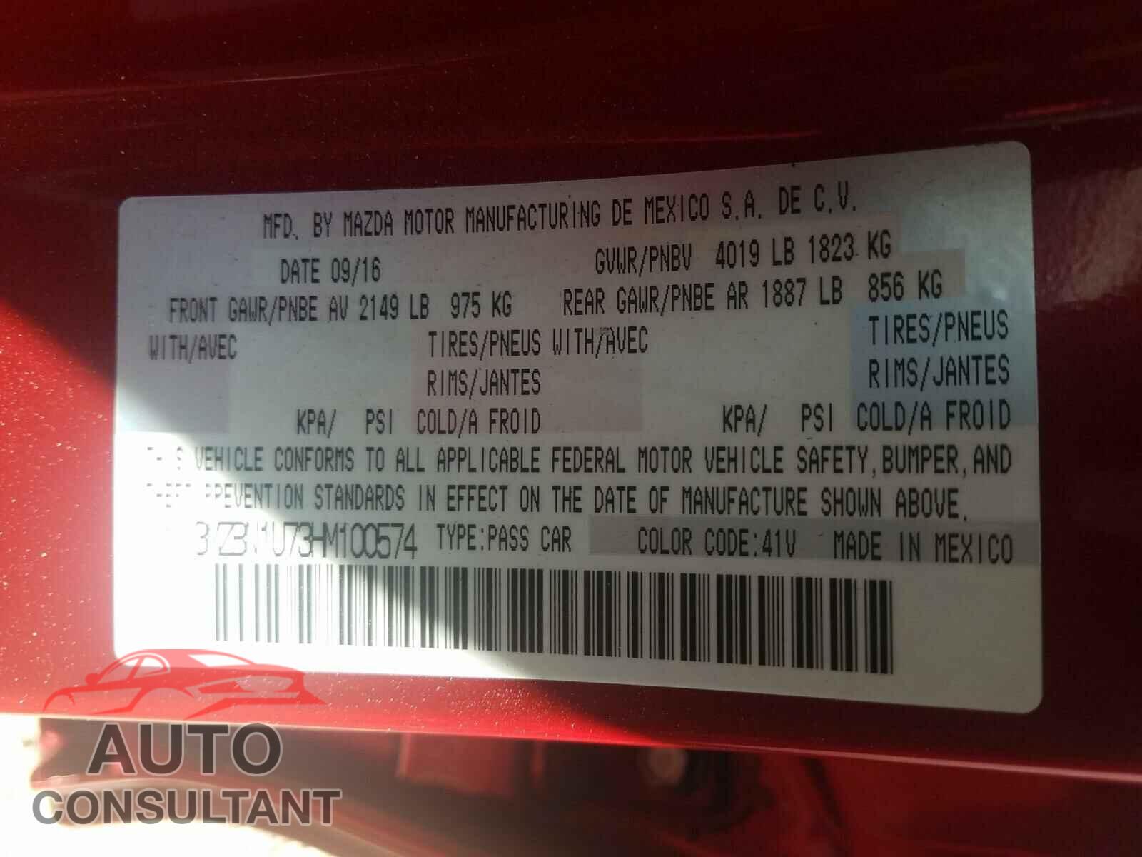 MAZDA 3 2017 - 3MZBN1U73HM100574