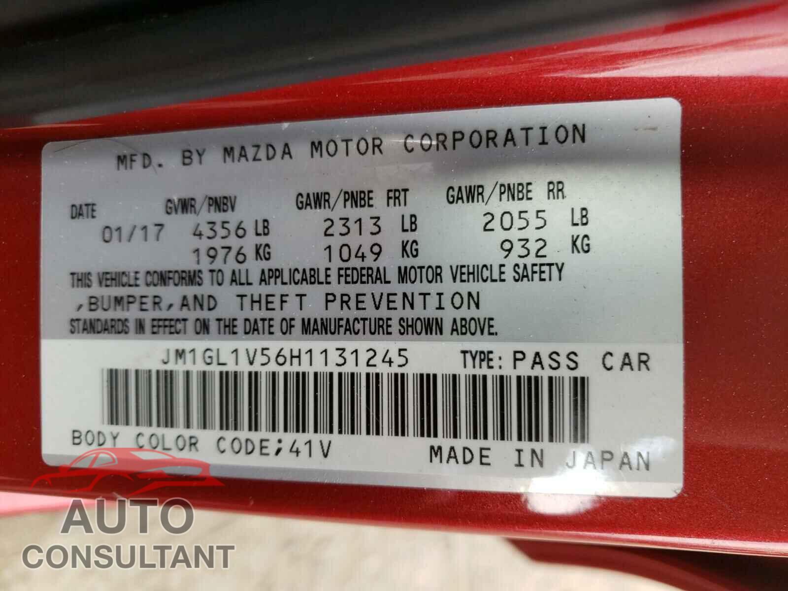 MAZDA 6 2017 - JM1GL1V56H1131245