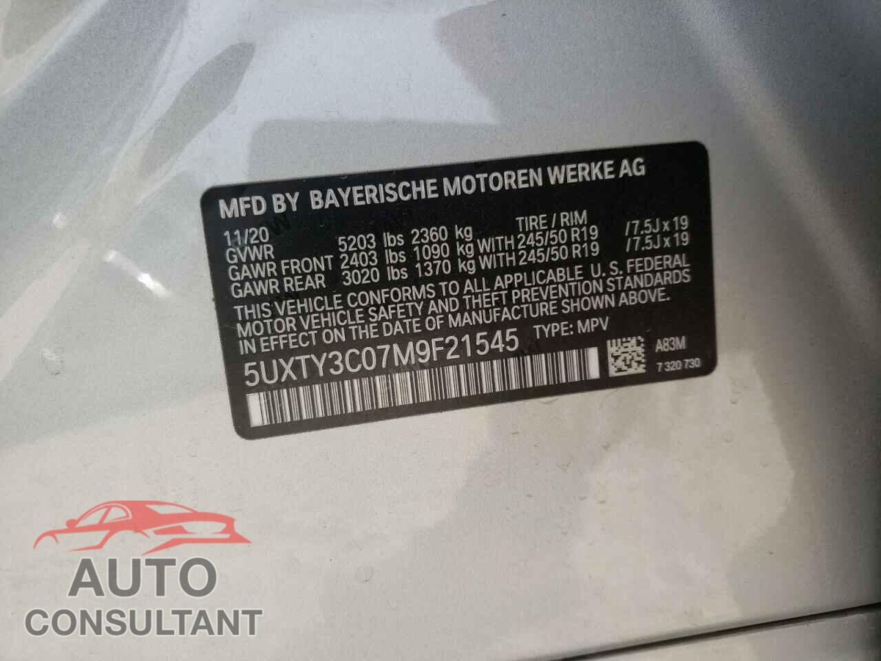 BMW X3 2021 - 5UXTY3C07M9F21545