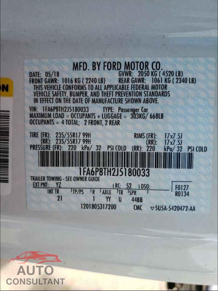 FORD MUSTANG 2018 - 1FA6P8TH2J5180033