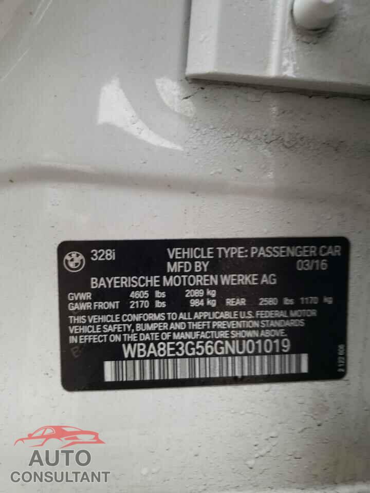 BMW 3 SERIES 2016 - WBA8E3G56GNU01019