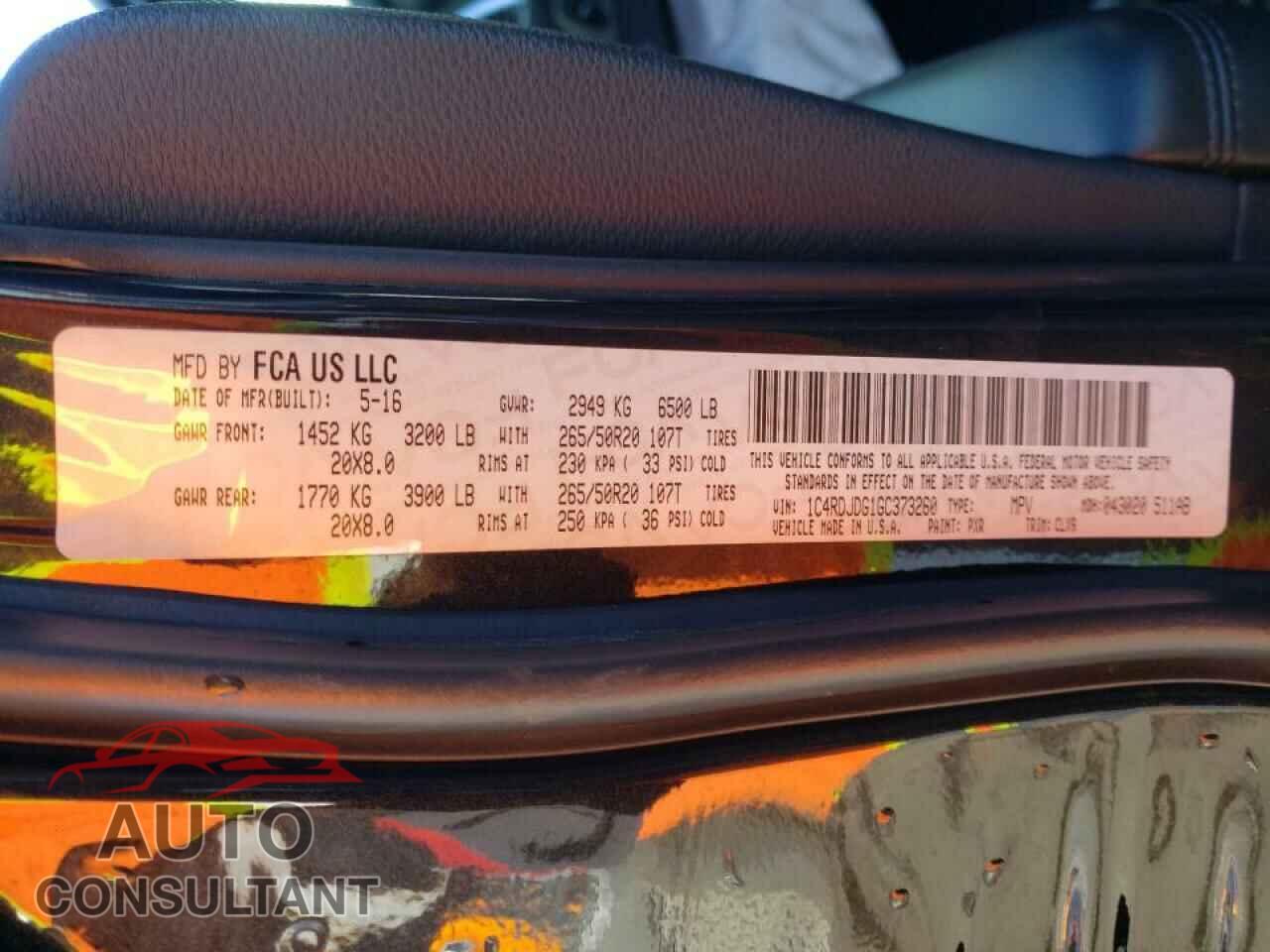 DODGE DURANGO 2016 - 1C4RDJDG1GC373260