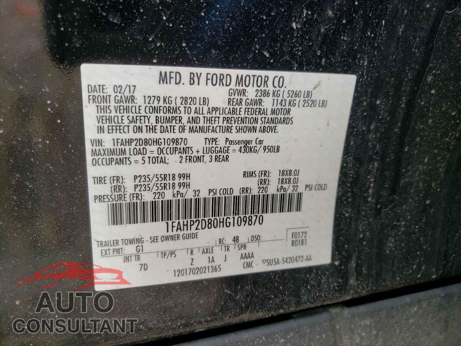FORD TAURUS 2017 - 1FAHP2D80HG109870
