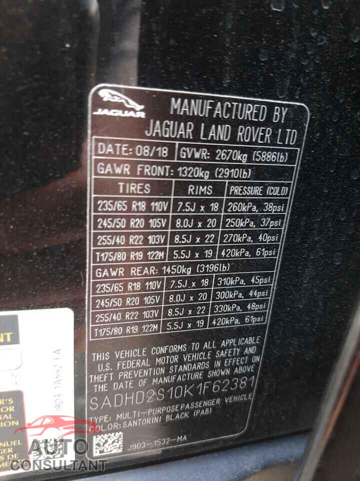 JAGUAR I-PACE 2019 - SADHD2S10K1F62381