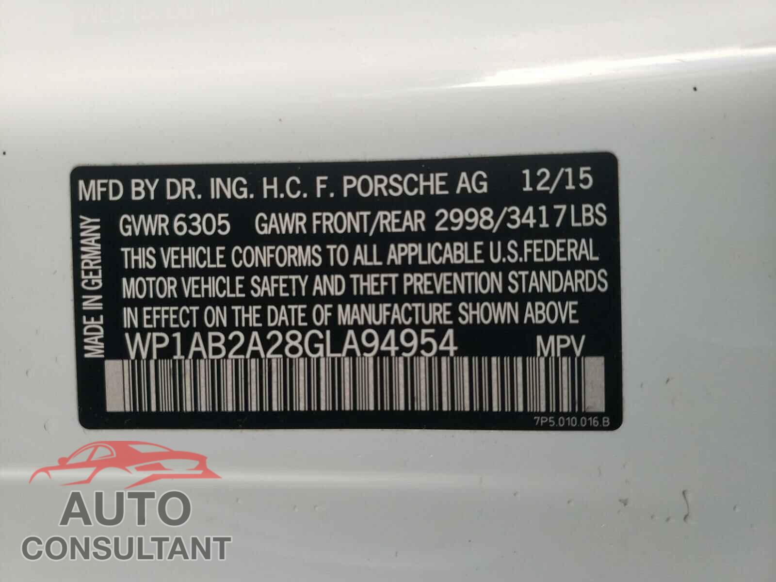 PORSCHE CAYENNE 2016 - WP1AB2A28GLA94954