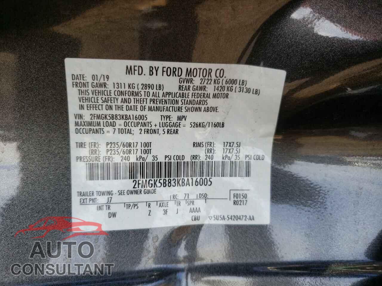 FORD FLEX 2019 - 2FMGK5B83KBA16005