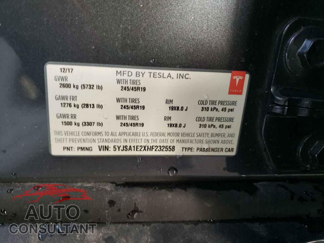 TESLA MODEL S 2017 - 5YJSA1E2XHF232558