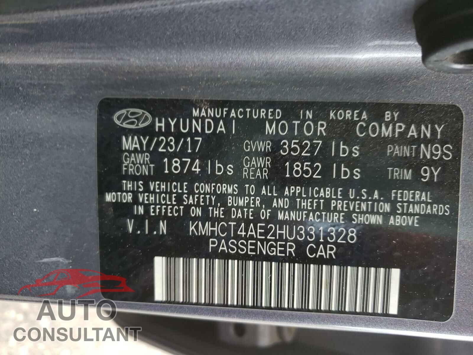 HYUNDAI ACCENT 2017 - KMHCT4AE2HU331328
