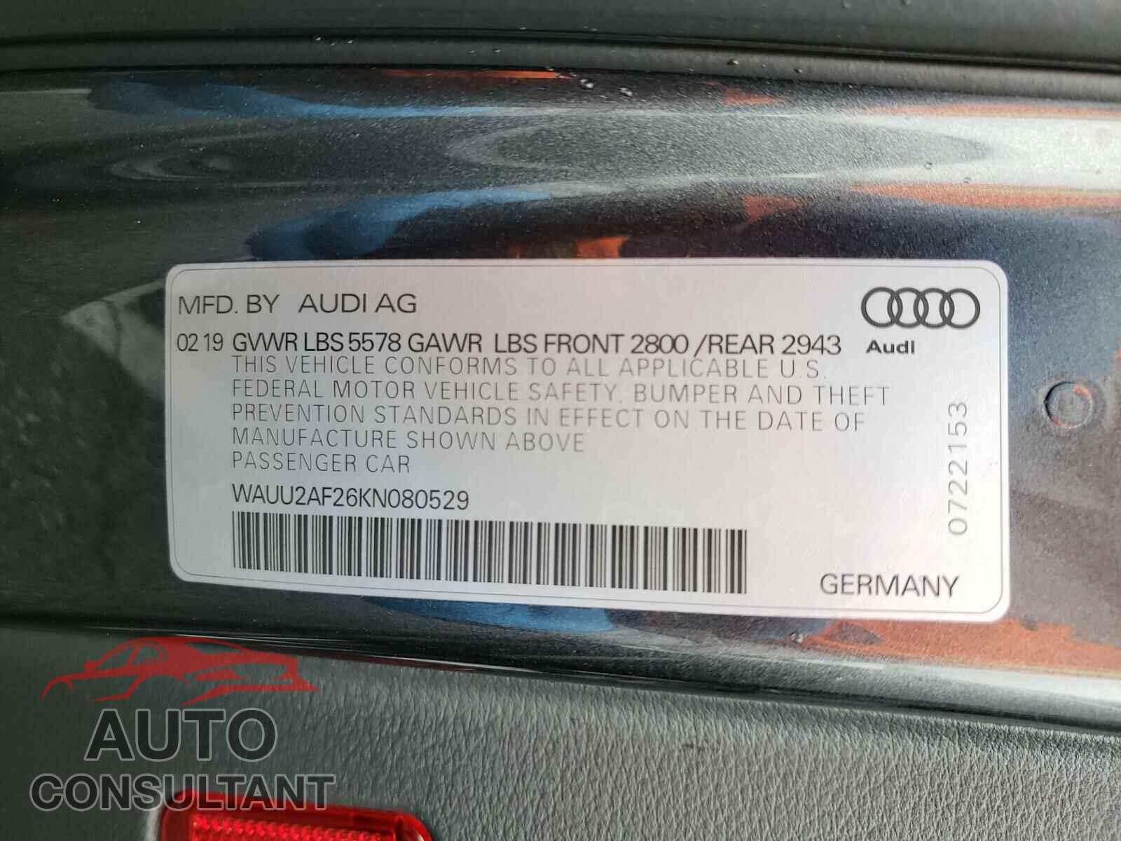 AUDI A7 2019 - WAUU2AF26KN080529