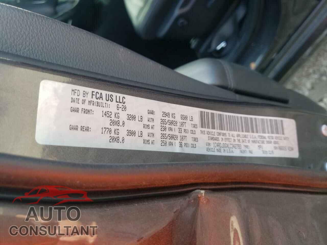 DODGE DURANGO 2020 - 1C4RDJDGXLC342793