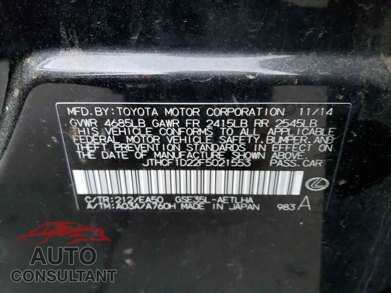 LEXUS IS 2015 - JTHCF1D22F5021553