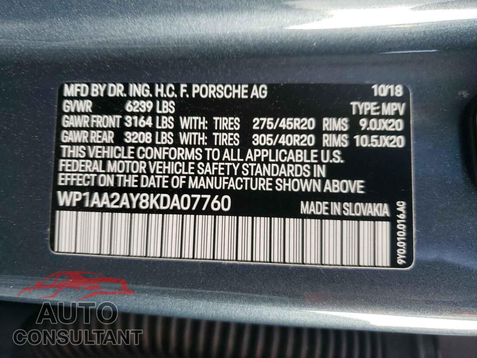 PORSCHE CAYENNE 2019 - WP1AA2AY8KDA07760