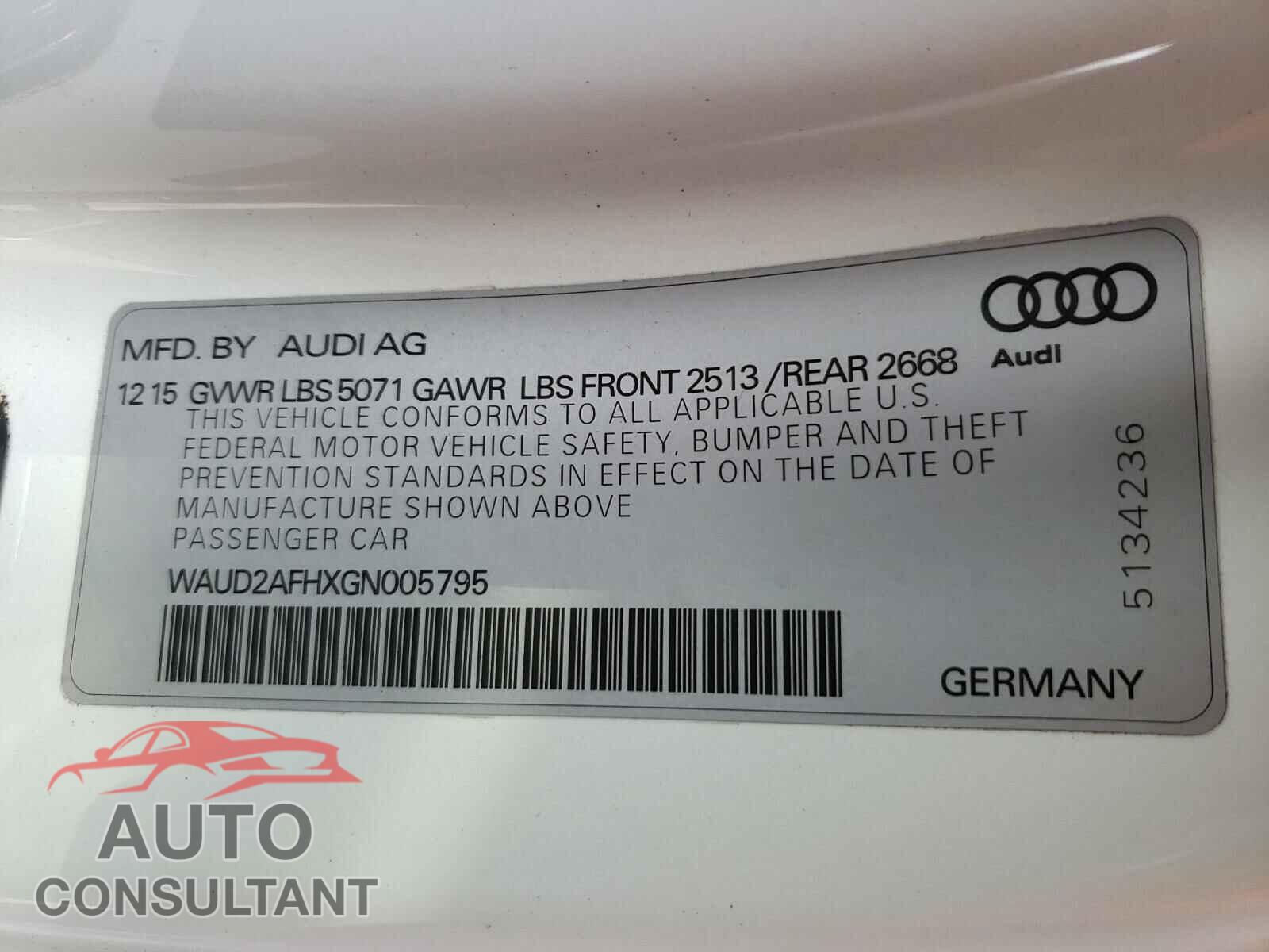 AUDI A5 2016 - 3FADP4EJ8GM150859
