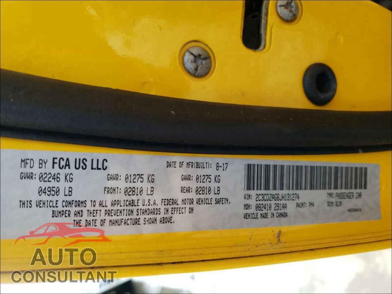 DODGE CHALLENGER 2018 - 2C3CDZAG6JH131274