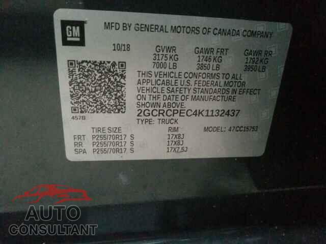 CHEVROLET SILVERADO 2019 - 2GCRCPEC4K1132437
