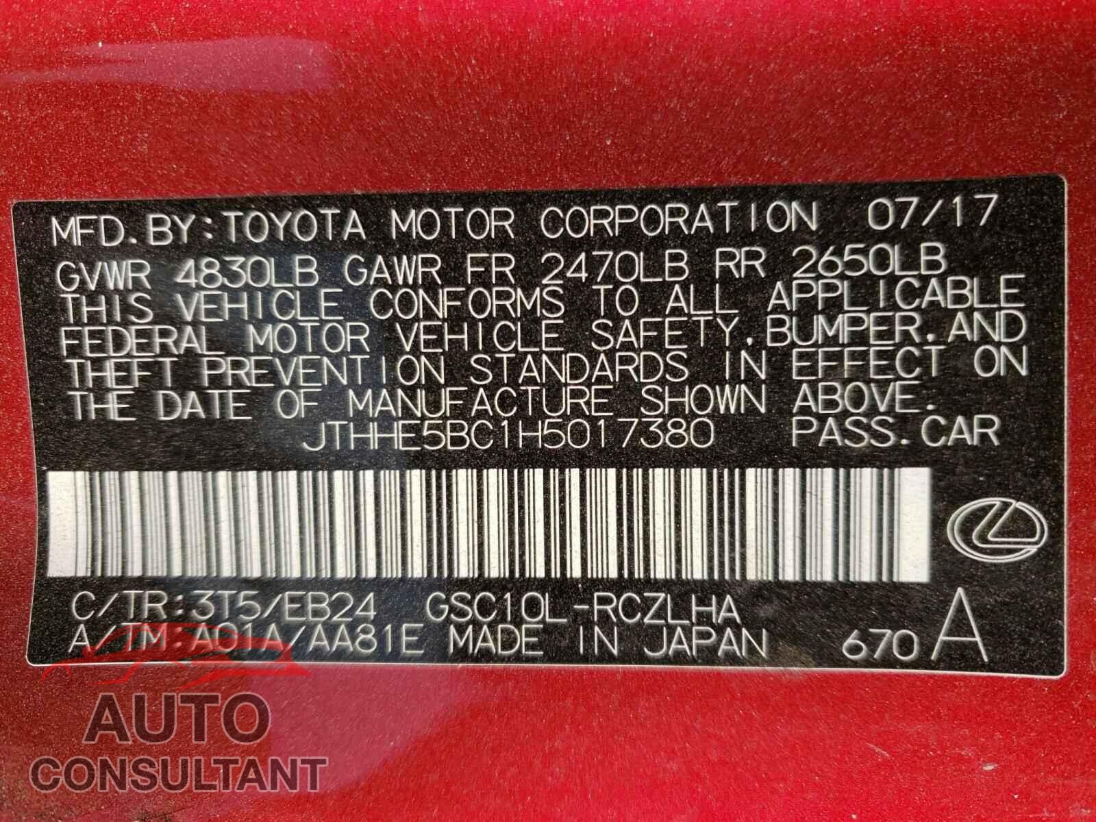 LEXUS RX350 2017 - JTHHE5BC1H5017380