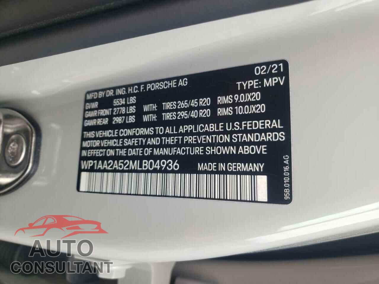 PORSCHE MACAN 2021 - WP1AA2A52MLB04936