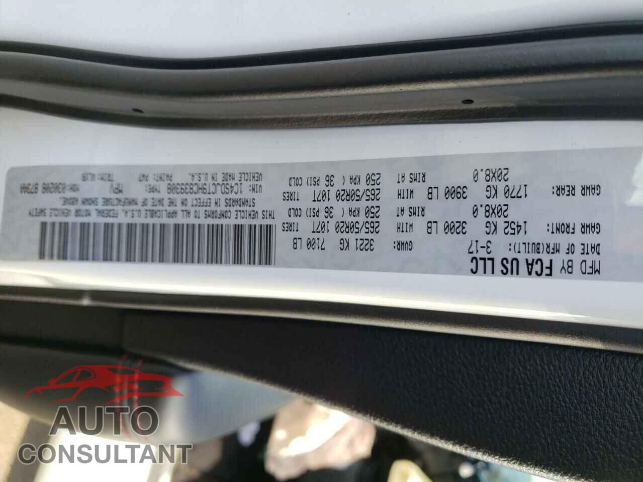 DODGE DURANGO 2017 - 1C4SDJCT9HC839308