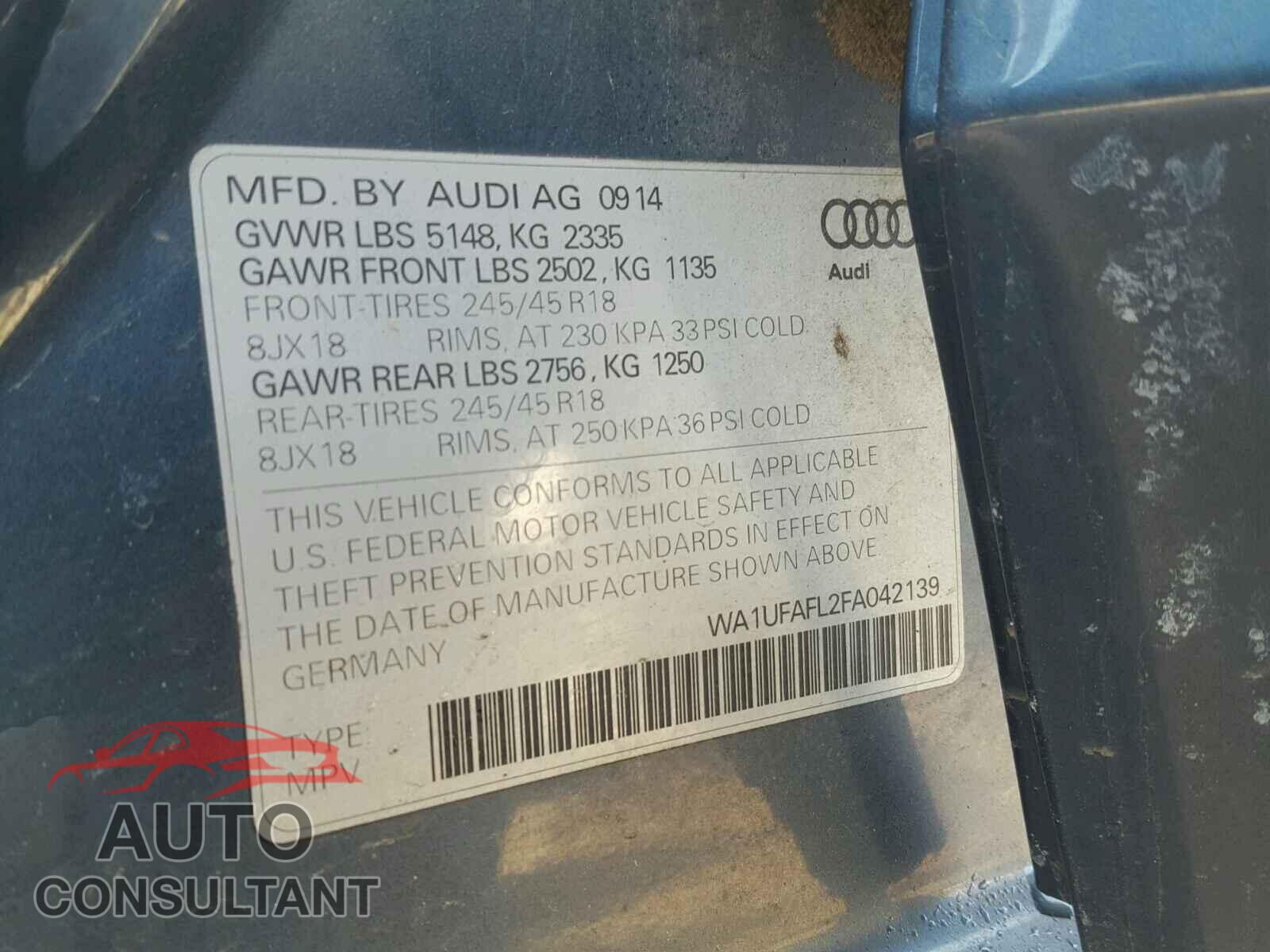 AUDI A4 2015 - WA1UFAFL2FA042139