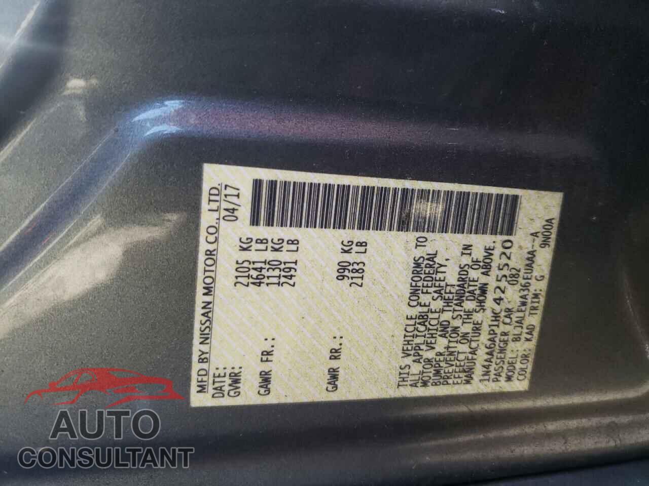 NISSAN MAXIMA 2017 - 1N4AA6AP1HC425520