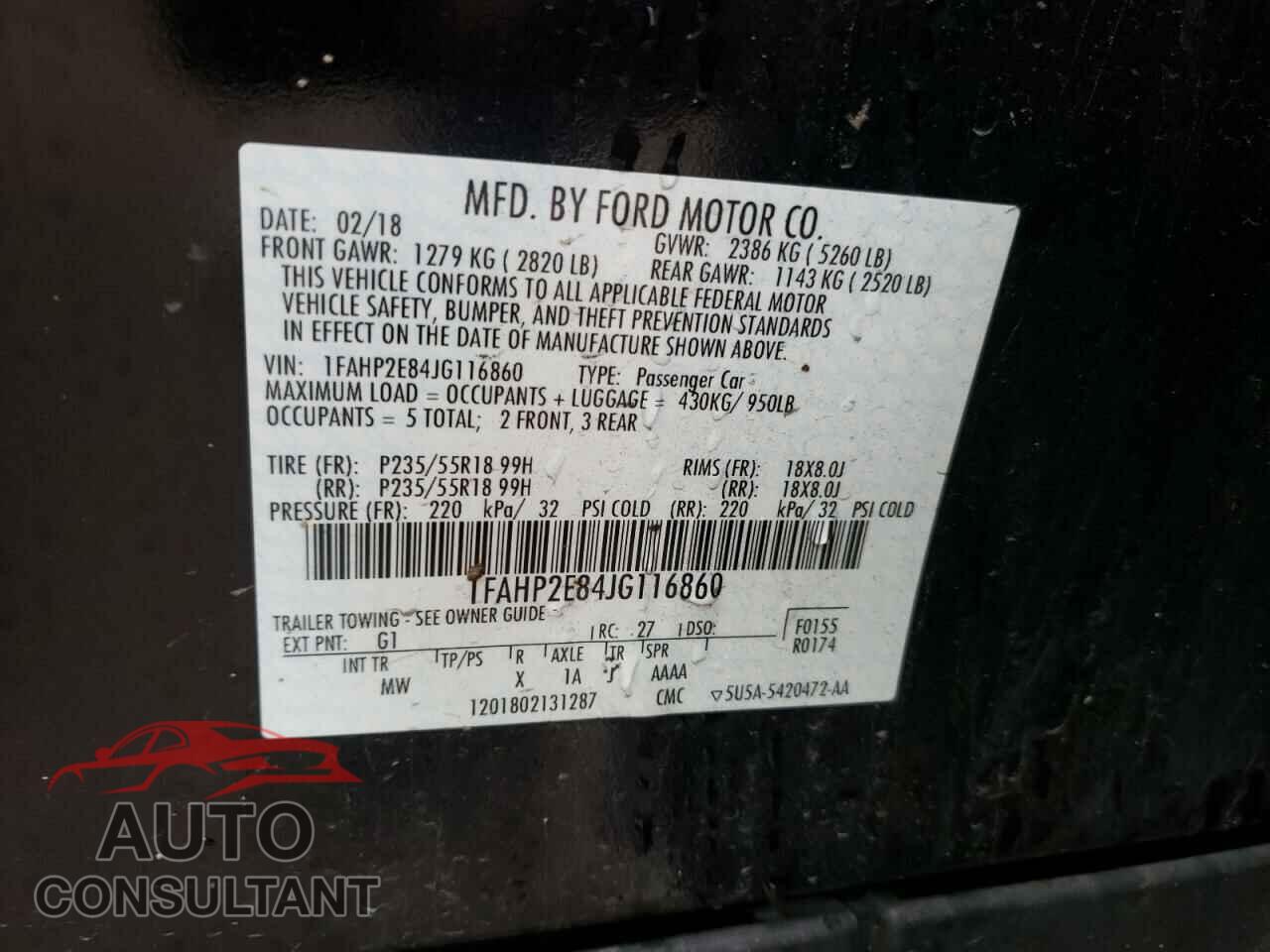 FORD TAURUS 2018 - 1FAHP2E84JG116860