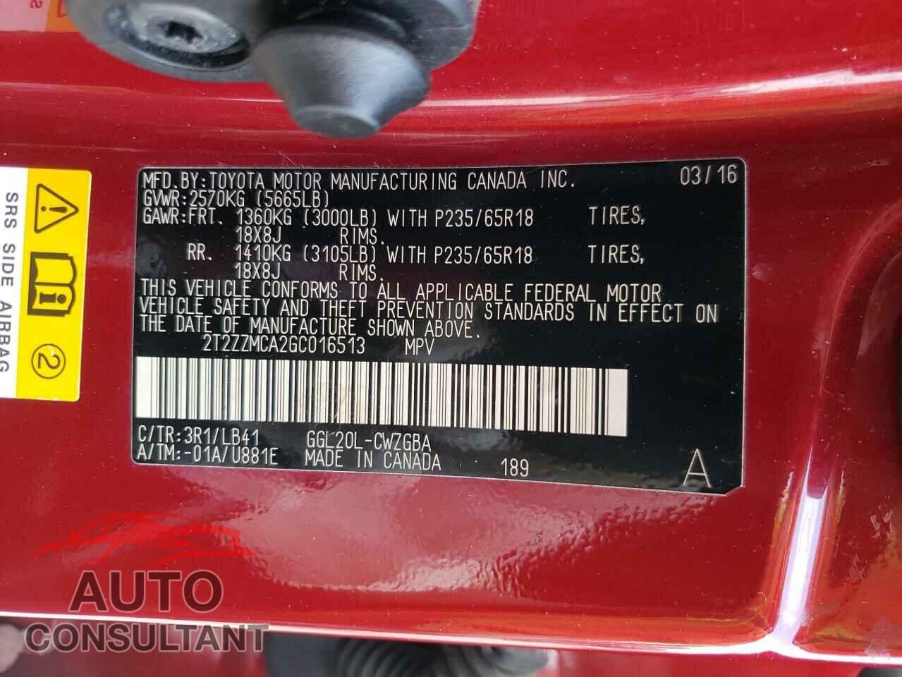 LEXUS RX350 2016 - 2T2ZZMCA2GC016513