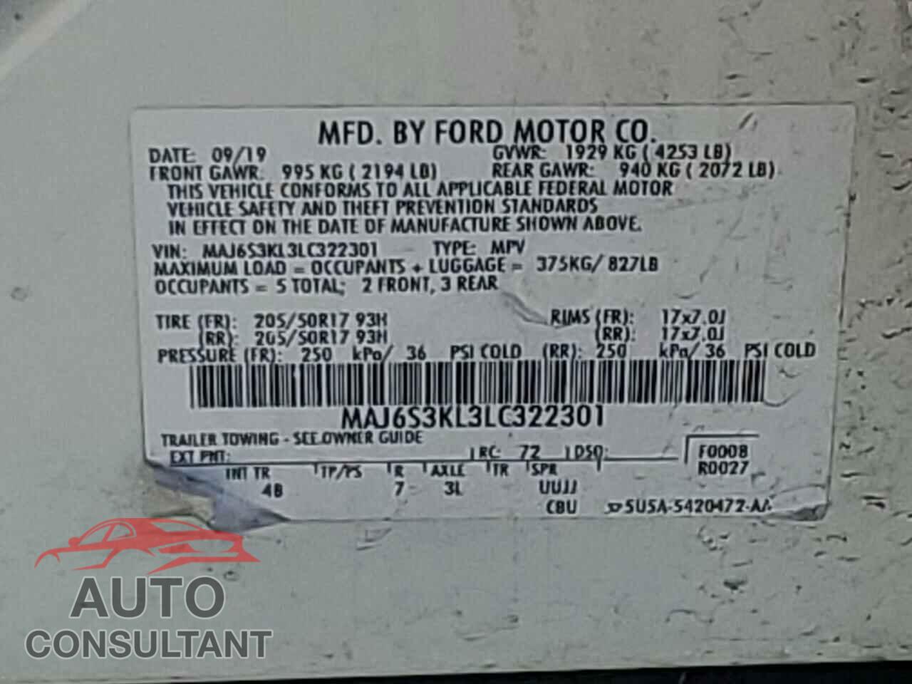 FORD ECOSPORT 2020 - MAJ6S3KL3LC322301