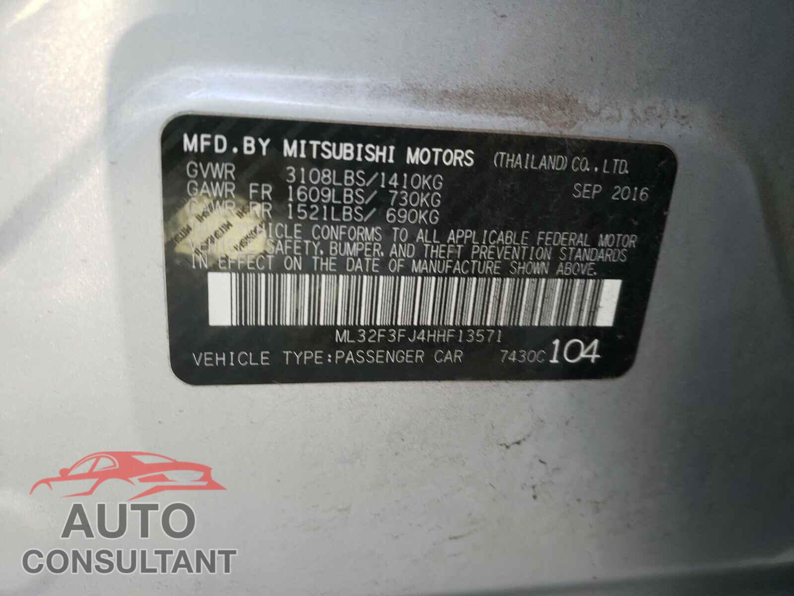 MITSUBISHI MIRAGE 2017 - ML32F3FJ4HHF13571