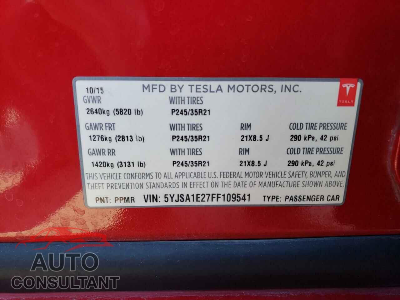 TESLA MODEL S 2015 - 5YJSA1E27FF109541