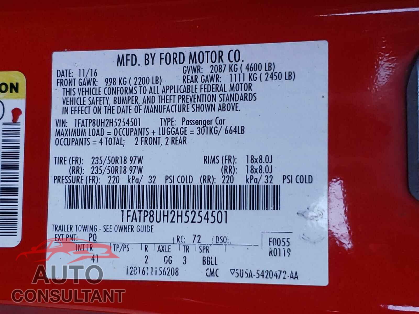 FORD MUSTANG 2017 - 1FATP8UH2H5254501