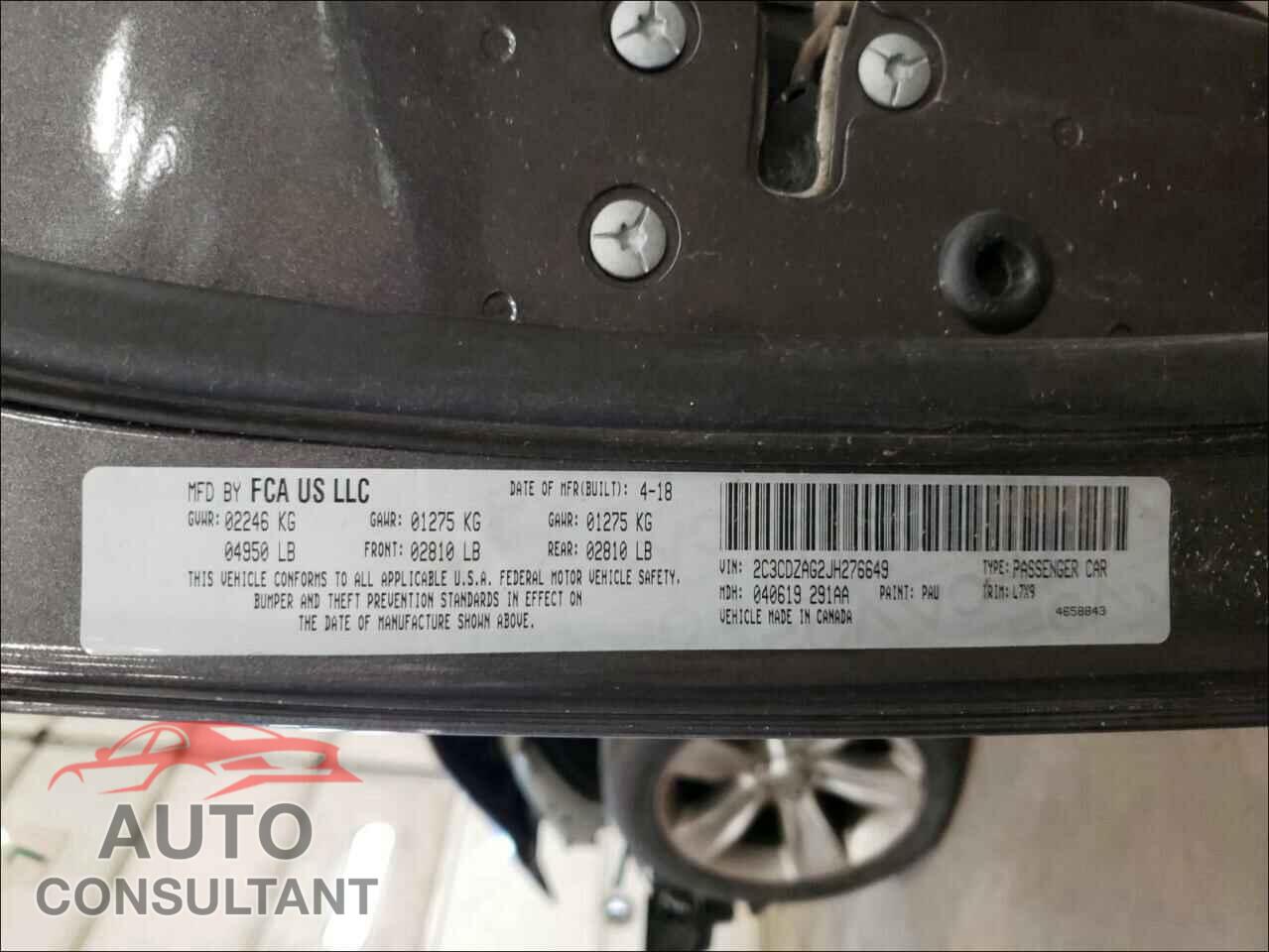 DODGE CHALLENGER 2018 - 2C3CDZAG2JH276649