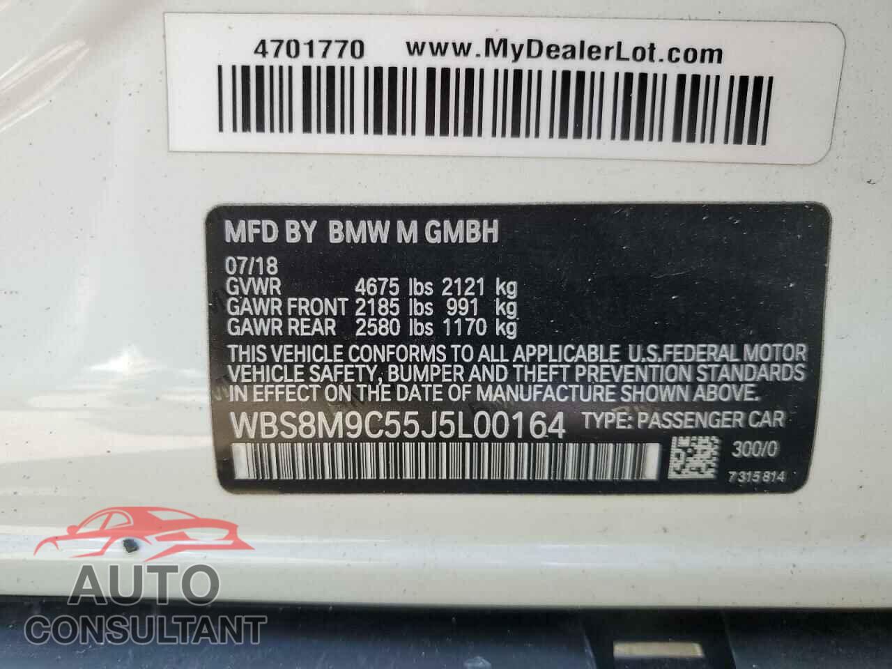 BMW M3 2018 - WBS8M9C55J5L00164