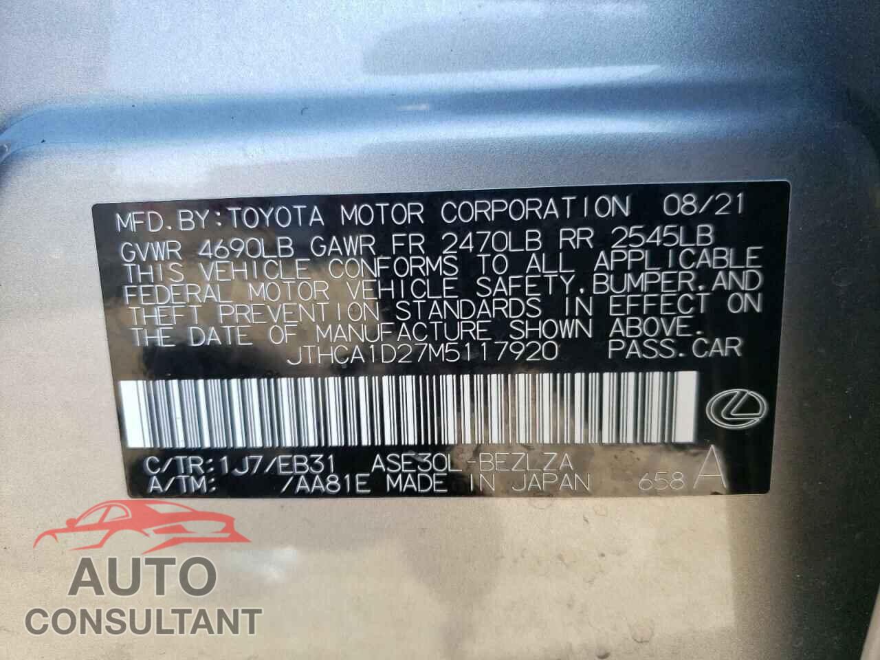 LEXUS IS 2021 - JTHCA1D27M5117920