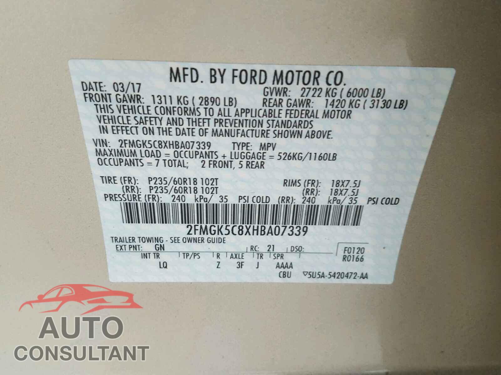 FORD FLEX 2017 - 2FMGK5C8XHBA07339