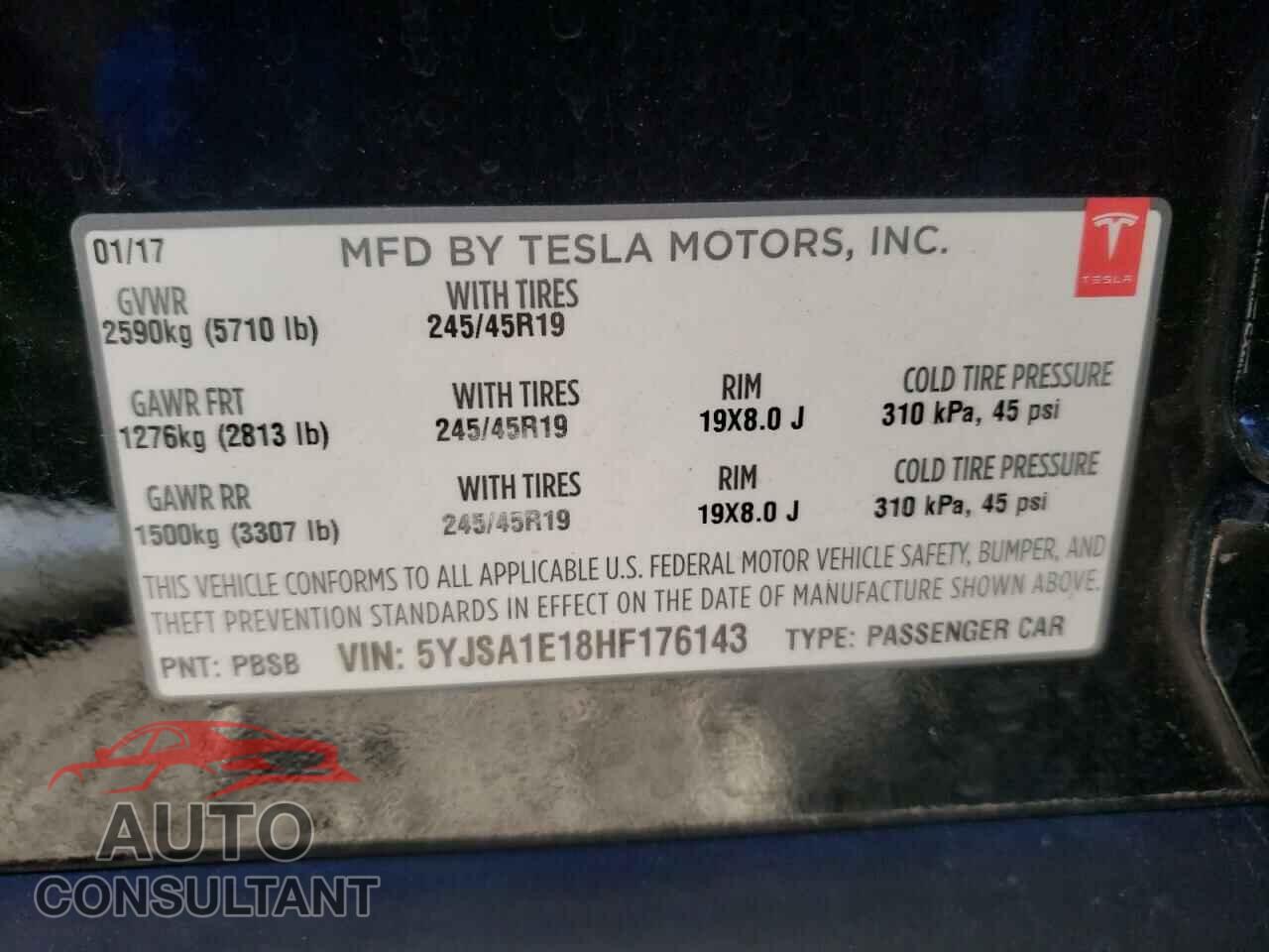 TESLA MODEL S 2017 - 5YJSA1E18HF176143
