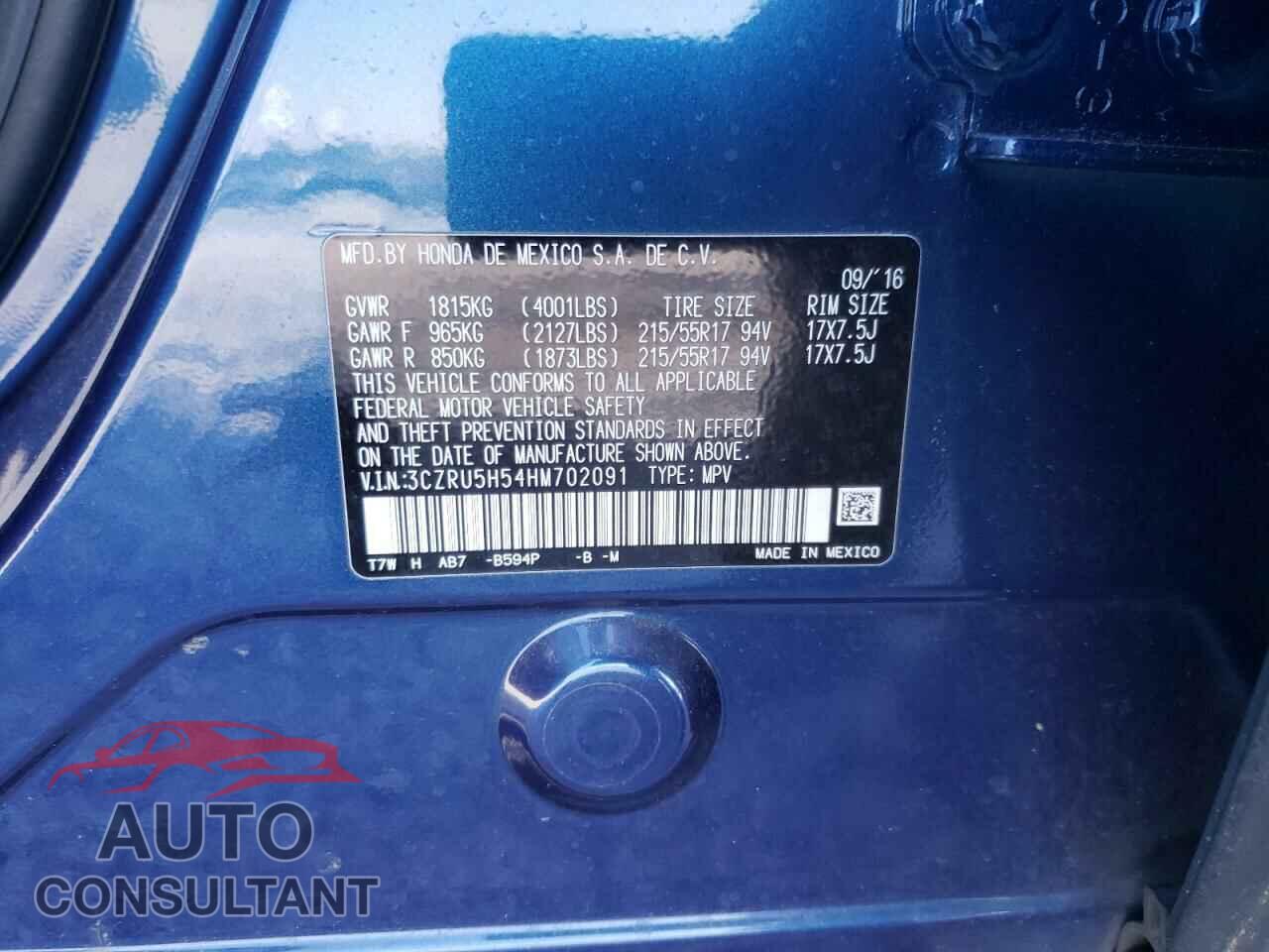 HONDA HR-V 2017 - 3CZRU5H54HM702091