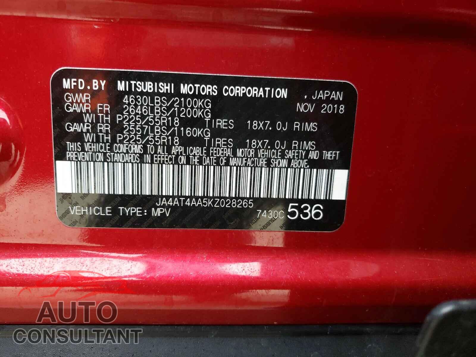 MITSUBISHI ECLIPSE 2019 - JA4AT4AA5KZ028265