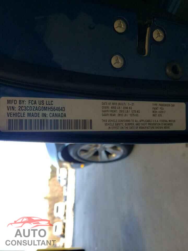 DODGE CHALLENGER 2021 - 2C3CDZAG0MH564643