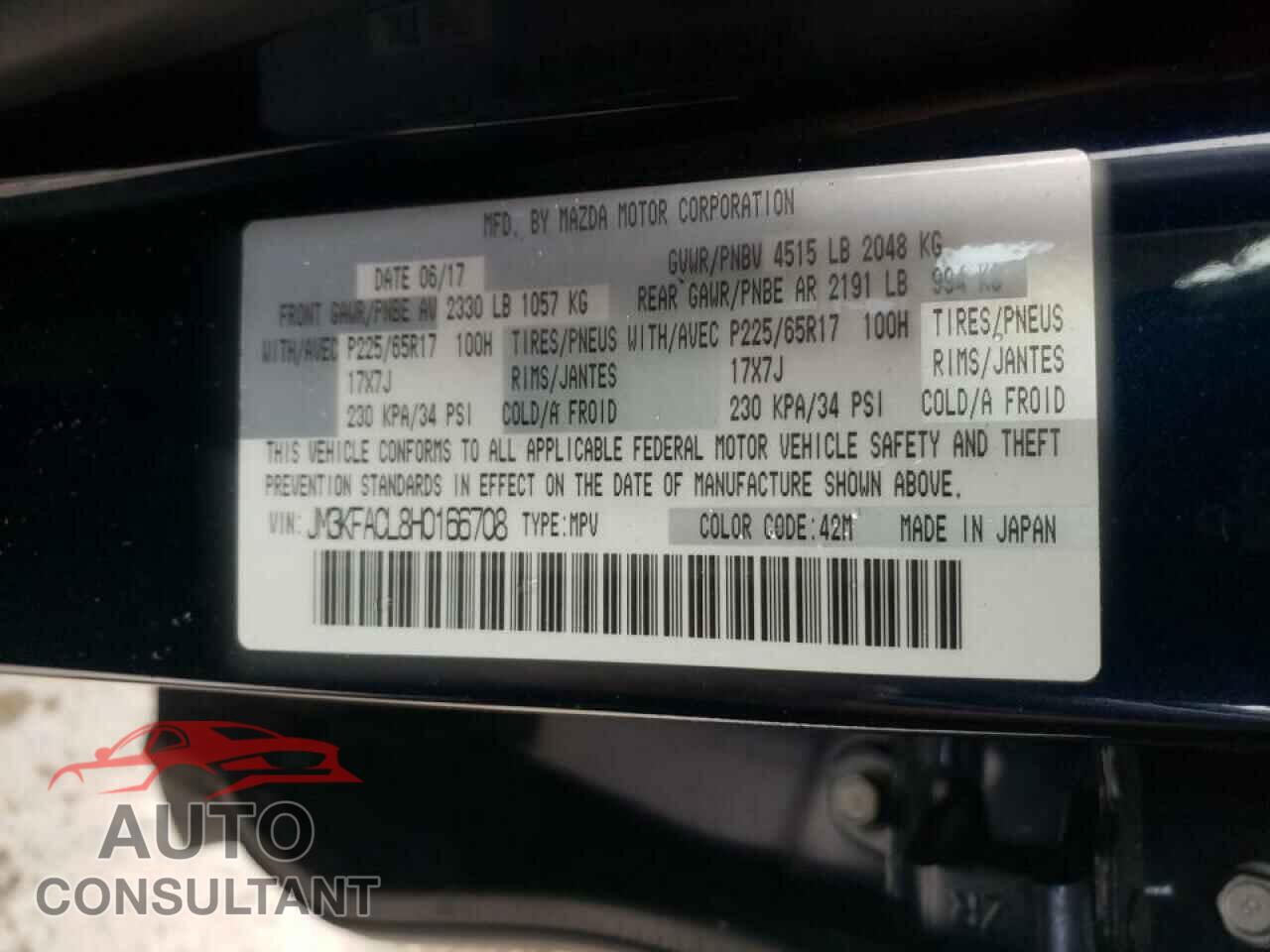 MAZDA CX-5 2017 - JM3KFACL8H0166708