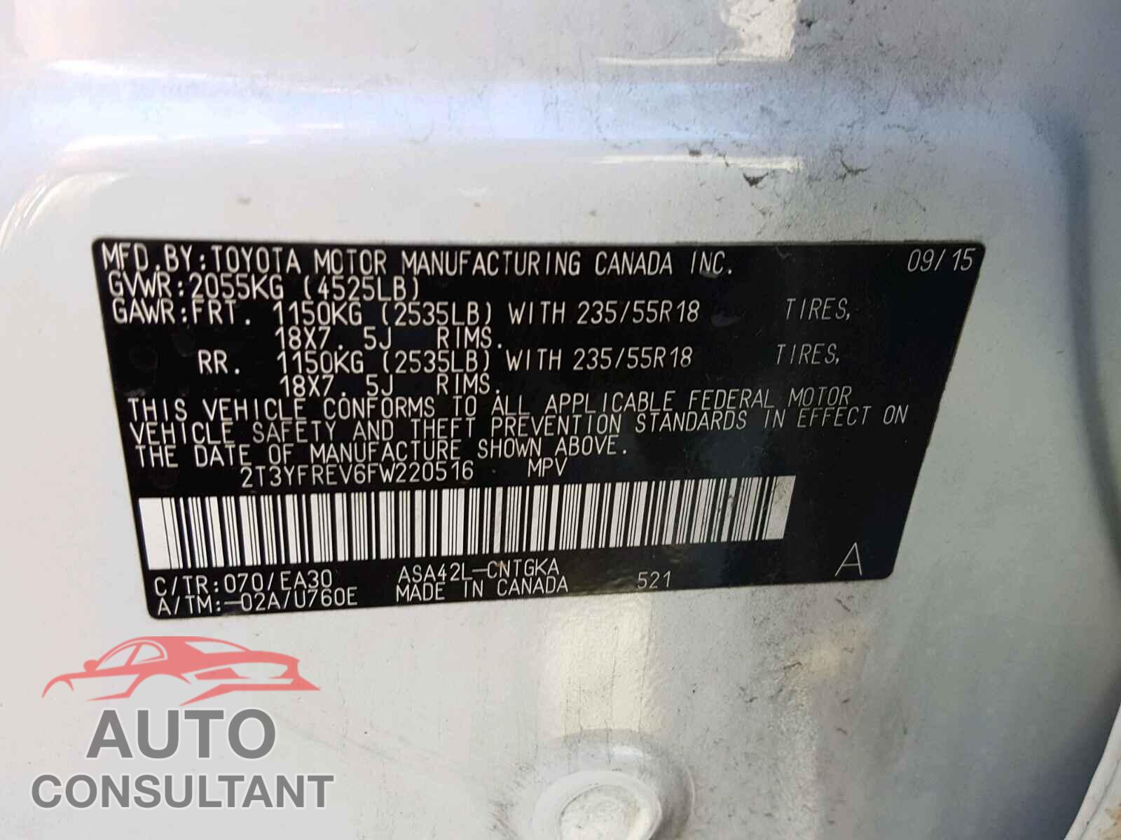 TOYOTA RAV4 2015 - 2T3YFREV6FW220516