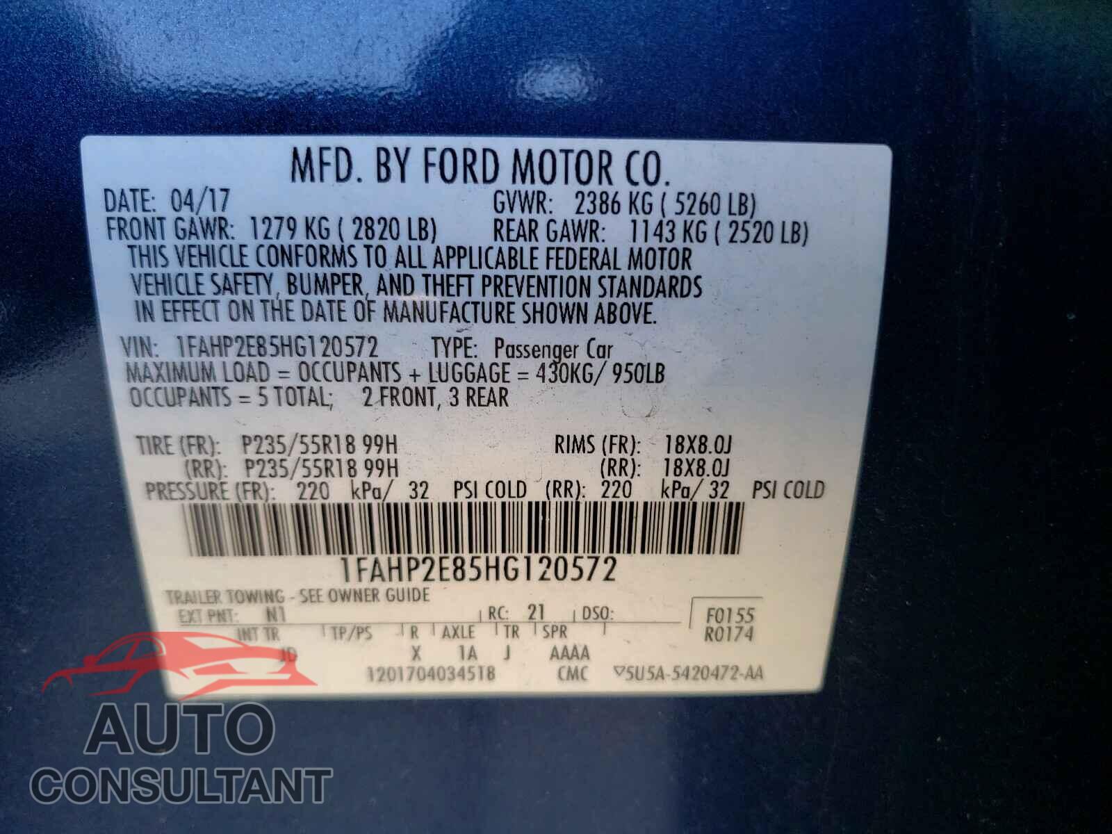 FORD TAURUS 2017 - 1FAHP2E85HG120572