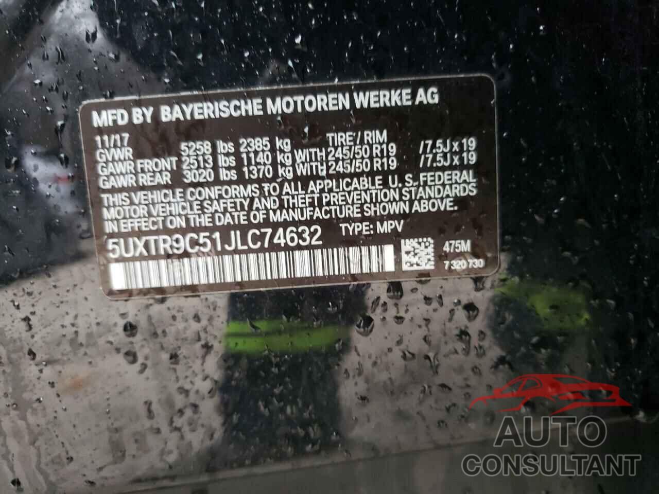 BMW X3 2018 - 5UXTR9C51JLC74632