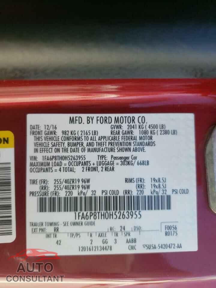 FORD MUSTANG 2017 - 1FA6P8TH0H5263955