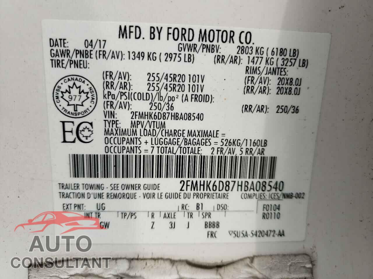FORD FLEX 2017 - 2FMHK6D87HBA08540
